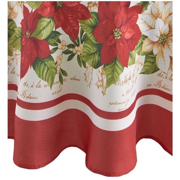 Elrene Home Fashions  Poinsettia Holiday Tablecloth 60" x 84" Oblong, - Picture 1 of 2